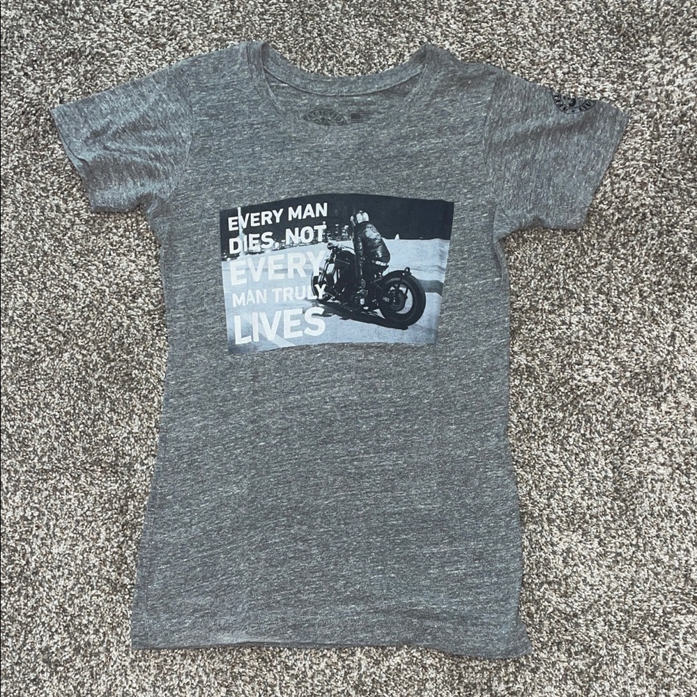 Affliction Gray Short Sleeve Tee with Motorcycle Print
